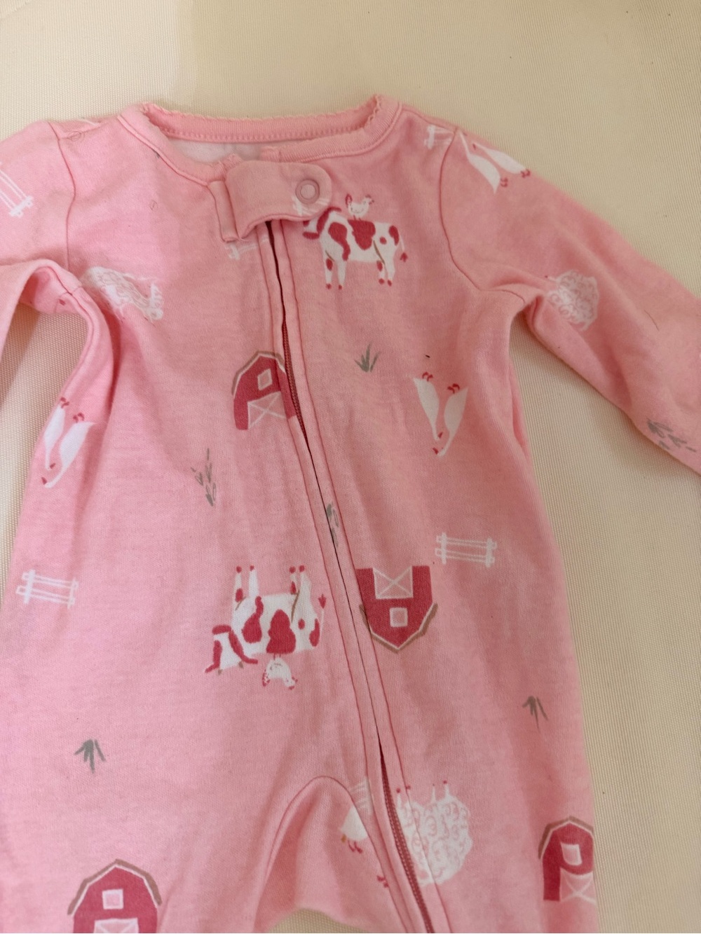 Pink Farm Animal One-Piece Sleeper